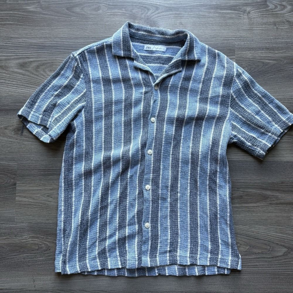 ZARA Shirt Men Multi Striped Button Down Short Sleeve Relaxed M Y397A